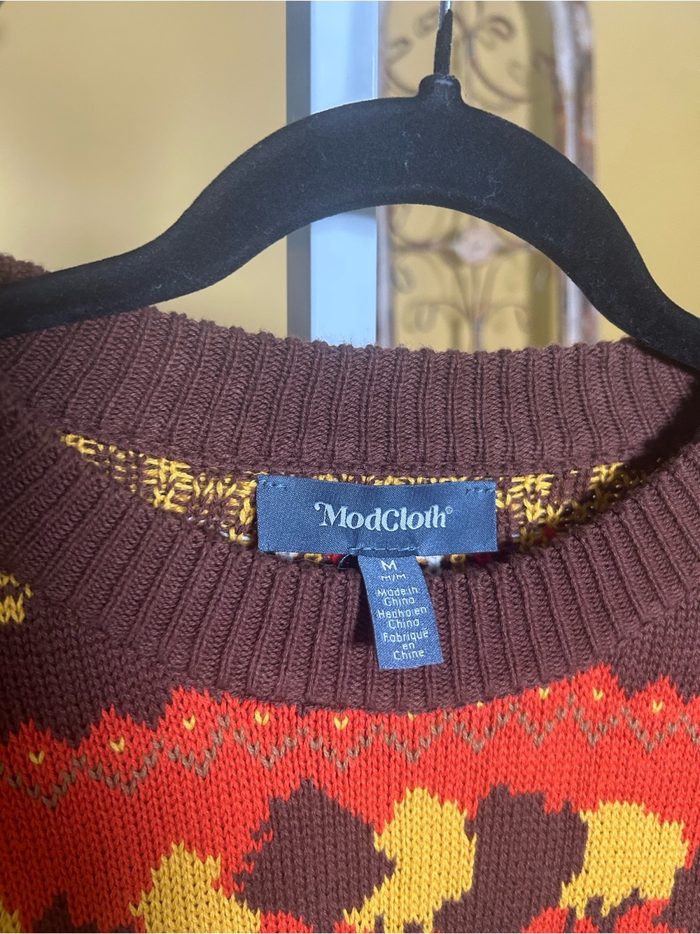 ModCloth Fox Fair Isle Sweater Womens M Brown Orange Autumn #C198 - Picture 4 of 11